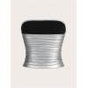 imageMakeMeChic Womens PU Leather Tops Summer Tube Top Ruched Sleeveless Slim Fit Strapless ShirtsSilver