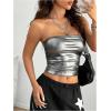 imageMakeMeChic Womens PU Leather Tops Summer Tube Top Ruched Sleeveless Slim Fit Strapless ShirtsSilver B