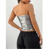 imageMakeMeChic Womens PU Leather Tops Summer Tube Top Ruched Sleeveless Slim Fit Strapless ShirtsSilver B