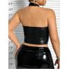 imageMakeMeChic Womens Plus Size Halter Top PU Leather Criss Cross Cut Out Backless Crop TopsBlack