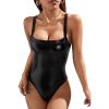 imageMakeMeChic Womens Faux Leather Bodysuit Sleeveless Scoop Neck PU Bodysuit Cami Tank TopBlack