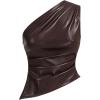 imageMakeMeChic Womens Faux Leather One Shoulder Sleeveless Y2k Tank Top Asymmetrical Ruched TopsBrown
