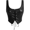 imageMakeMeChic Womens Faux Leather Top Sleeveless Lace Up PU Leather Crop Tank Top VestBlack