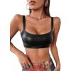 imageMakeMeChic Womens Faux PU Leather Sleeveless Spaghetti Strap Crop Cami TopBlack