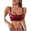 imageMakeMeChic Womens Faux PU Leather Sleeveless Spaghetti Strap Crop Cami TopBurgundy