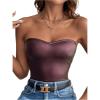 imageMakeMeChic Womens Metallic PU Leather Top Strapless Bandeau Sleeveless Party Crop Tube TopBrown