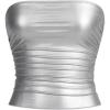 imageMakeMeChic Womens PU Leather Tops Summer Tube Top Ruched Sleeveless Slim Fit Strapless ShirtsSilver