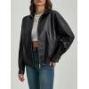imageMakeMeChic Womens Faux Leather Shacket Long Sleeve Zip Up Motorcycle Jacket Biker CoatBlack