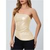 imageMakeMeChic Womens Faux Leather Strapless Tube Bar Tops Asymmetrical Ruched Backless Corset Crop TopsApricot