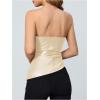 imageMakeMeChic Womens Faux Leather Strapless Tube Bar Tops Asymmetrical Ruched Backless Corset Crop TopsApricot