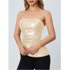 imageMakeMeChic Womens Faux Leather Strapless Tube Bar Tops Asymmetrical Ruched Backless Corset Crop TopsApricot