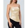 imageMakeMeChic Womens Faux Leather Strapless Tube Bar Tops Asymmetrical Ruched Backless Corset Crop TopsApricot