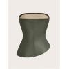 imageMakeMeChic Womens Faux Leather Strapless Tube Bar Tops Asymmetrical Ruched Backless Corset Crop TopsArmy Green