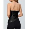imageMakeMeChic Womens Faux Leather Strapless Tube Bar Tops Asymmetrical Ruched Backless Corset Crop TopsBlack