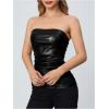 imageMakeMeChic Womens Faux Leather Strapless Tube Bar Tops Asymmetrical Ruched Backless Corset Crop TopsBlack