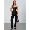 imageMakeMeChic Womens Faux Leather Strapless Tube Bar Tops Asymmetrical Ruched Backless Corset Crop TopsBlack