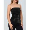 imageMakeMeChic Womens Faux Leather Strapless Tube Bar Tops Asymmetrical Ruched Backless Corset Crop TopsBlack Aa