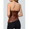 imageMakeMeChic Womens Faux Leather Strapless Tube Bar Tops Asymmetrical Ruched Backless Corset Crop TopsBrown