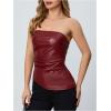 imageMakeMeChic Womens Faux Leather Strapless Tube Bar Tops Asymmetrical Ruched Backless Corset Crop TopsBurgundy