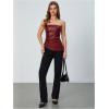 imageMakeMeChic Womens Faux Leather Strapless Tube Bar Tops Asymmetrical Ruched Backless Corset Crop TopsBurgundy