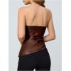 imageMakeMeChic Womens Faux Leather Strapless Tube Bar Tops Asymmetrical Ruched Backless Corset Crop TopsCoffee Brown