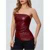 imageMakeMeChic Womens Faux Leather Strapless Tube Bar Tops Asymmetrical Ruched Backless Corset Crop TopsMaroon