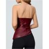 imageMakeMeChic Womens Faux Leather Strapless Tube Bar Tops Asymmetrical Ruched Backless Corset Crop TopsMaroon
