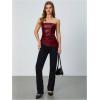 imageMakeMeChic Womens Faux Leather Strapless Tube Bar Tops Asymmetrical Ruched Backless Corset Crop TopsMaroon