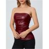 imageMakeMeChic Womens Faux Leather Strapless Tube Bar Tops Asymmetrical Ruched Backless Corset Crop TopsMaroon