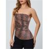 imageMakeMeChic Womens Faux Leather Strapless Tube Bar Tops Asymmetrical Ruched Backless Corset Crop TopsMulticolor
