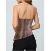 imageMakeMeChic Womens Faux Leather Strapless Tube Bar Tops Asymmetrical Ruched Backless Corset Crop TopsMulticolor