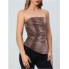 imageMakeMeChic Womens Faux Leather Strapless Tube Bar Tops Asymmetrical Ruched Backless Corset Crop TopsMulticolor