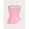 imageMakeMeChic Womens Faux Leather Strapless Tube Bar Tops Asymmetrical Ruched Backless Corset Crop TopsPink