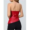 imageMakeMeChic Womens Faux Leather Strapless Tube Bar Tops Asymmetrical Ruched Backless Corset Crop TopsRed