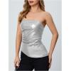 imageMakeMeChic Womens Faux Leather Strapless Tube Bar Tops Asymmetrical Ruched Backless Corset Crop TopsSilver