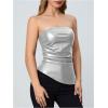 imageMakeMeChic Womens Faux Leather Strapless Tube Bar Tops Asymmetrical Ruched Backless Corset Crop TopsSilver