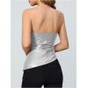 imageMakeMeChic Womens Faux Leather Strapless Tube Bar Tops Asymmetrical Ruched Backless Corset Crop TopsSilver