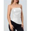 imageMakeMeChic Womens Faux Leather Strapless Tube Bar Tops Asymmetrical Ruched Backless Corset Crop TopsWhite