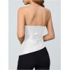 imageMakeMeChic Womens Faux Leather Strapless Tube Bar Tops Asymmetrical Ruched Backless Corset Crop TopsWhite