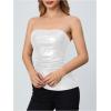imageMakeMeChic Womens Faux Leather Strapless Tube Bar Tops Asymmetrical Ruched Backless Corset Crop TopsWhite