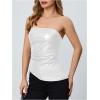 imageMakeMeChic Womens Faux Leather Strapless Tube Bar Tops Asymmetrical Ruched Backless Corset Crop TopsWhite