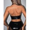imageMakeMeChic Womens Faux PU Leather Deep V Neck Sleeveless Backless Camisole Crop Halter TopsBlack