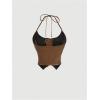 imageMakeMeChic Womens Lace Up Fringe PU Leather Corset Top Tie Back Cropped Halter Cami TopBrown