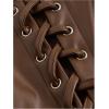 imageMakeMeChic Womens Lace Up Fringe PU Leather Corset Top Tie Back Cropped Halter Cami TopBrown
