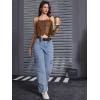 imageMakeMeChic Womens Lace Up Fringe PU Leather Corset Top Tie Back Cropped Halter Cami TopBrown