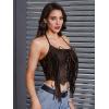 imageMakeMeChic Womens Lace Up Fringe PU Leather Corset Top Tie Back Cropped Halter Cami TopCoffee Brown