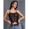 imageMakeMeChic Womens Lace Up Fringe PU Leather Corset Top Tie Back Cropped Halter Cami TopCoffee Brown