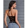 imageMakeMeChic Womens Lace Up Fringe PU Leather Corset Top Tie Back Cropped Halter Cami TopCoffee Brown