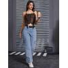 imageMakeMeChic Womens Lace Up Fringe PU Leather Corset Top Tie Back Cropped Halter Cami TopCoffee Brown
