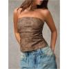 imageMakeMeChic Womens PU Leather Top Strapless Ruched Bandeau Sleeveless Party Tube TopsBrown